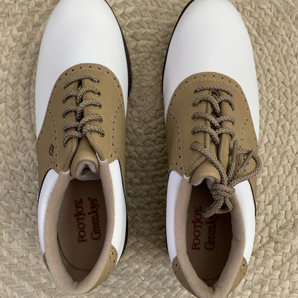 FootJoy Two-Tone White and Tan Women's Athletic Golf Shoes - Picture 2 of 4